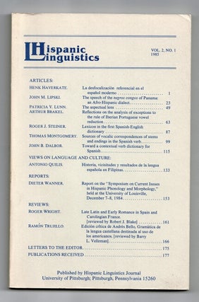 Item #59353 Hispanic linguistics. Vol 2, no. 1