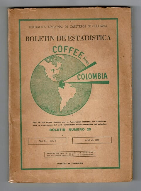 Item #59381 Boletin de estadistica organo de la Federacion Nacional de Cafeteros. Volumen V, Numero 25