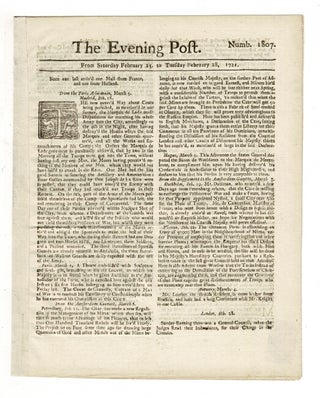 Item #59398 The Evening Post. Numb. 1807