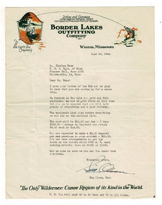 Item #59714 One-page typed letter signed "Sig Olson" on Border Lakes Outfitting Company...