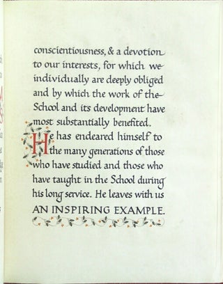 Fine calligraphic manuscript on parchment being a retirement book for William Henry Nobbs, School of Agriculture, Cambridge University