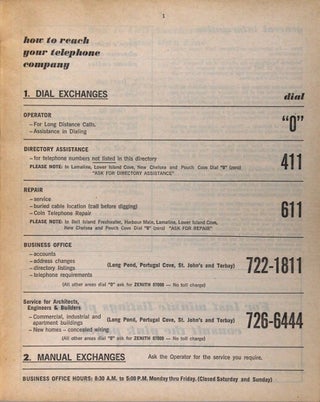 Newfoundland Telephone Company Limited. Eastern Newfoundland area code 709. Effective July 1, 1971. [cover title]