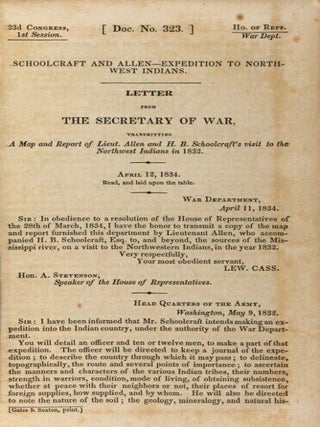 Letter from the Secretary of War, transmitting a map and report of Lieut. Allen and H. B. Schoolcraft's visit to the Northwest Indians in 1832