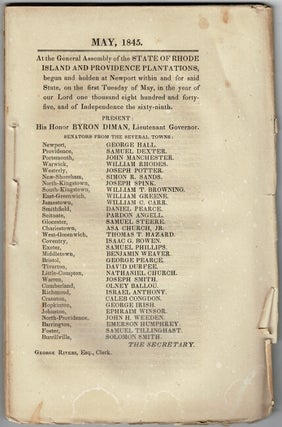 Item #61238 May, 1845. At the General Assembly of the State of Rhode Island and Providence...