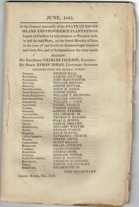 Item #61239 June, 1845. At the General Assembly of the State of Rhode Island and Providence...