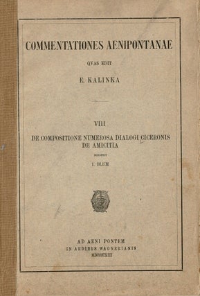 Item #61289 De compositione numerosa dialogi Ciceronis de amicita. Blum, Julius
