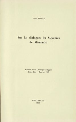 Collection of offprints on Menander's "The man from Sicyon"