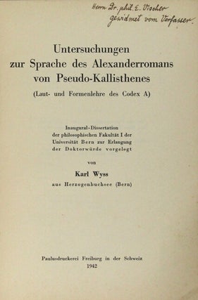 Untersuchungen zur Sprache des Alexanderromans von Pseudo-Kallisthenes (Laut- und Formenlehre des Codex A)