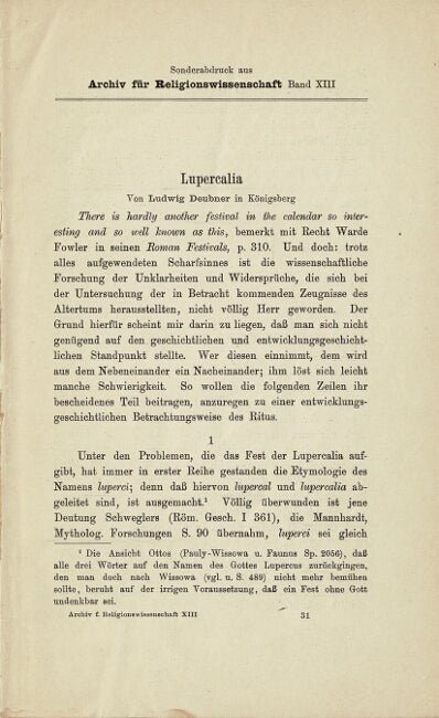 Item #61352 Lupercalia [drop title]. Ludwig Deubner.