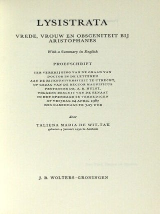Lysistrata. Vrede, vrouw en obsceniteit bij Aristophanes