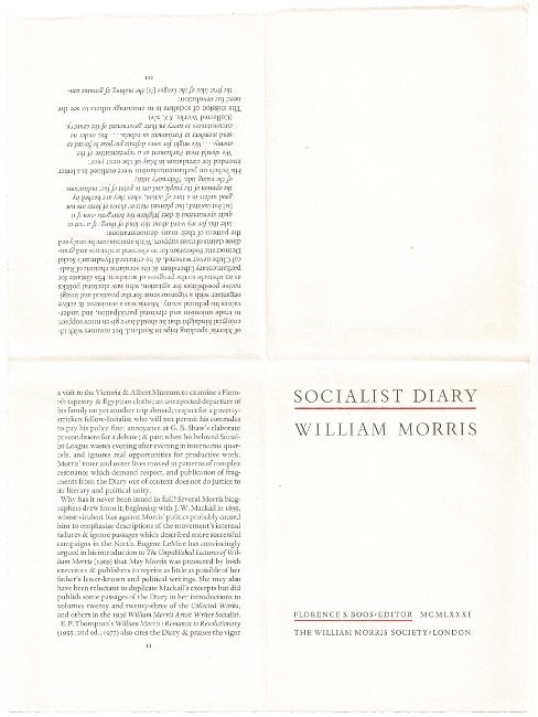 Item #61591 Socialist Diary ... Florence S. Boos, editor. William Morris.