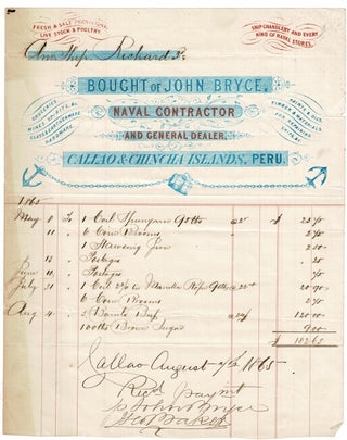 Item #61651 Bought of John Bryce, naval contractor and general dealer. Callao & Chincha Islands,...