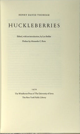 Huckleberries. Edited, with an introduction, by Leo Stoller. Preface by Alexander C. Kern