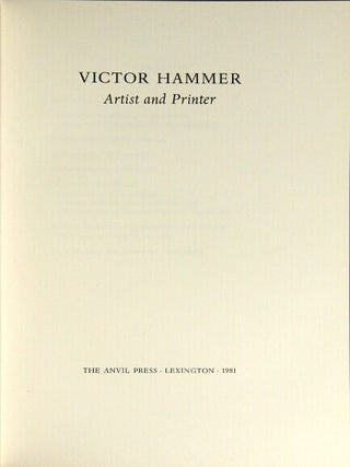 Victor Hammer: artist and printer