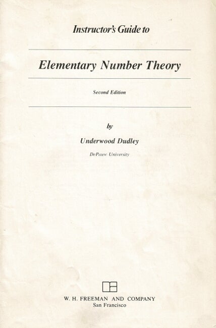 Item #62664 Instructor's guide to elementary number theory. Underwood Dudley.