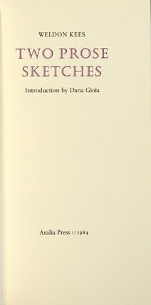 Two prose sketches. Introduction by Dana Gioia