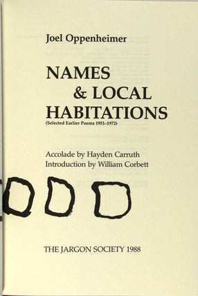 Names & local habitations (selected earlier poems 1951-1972). Accolade by Hayden Carruth and introduction by William Corbett