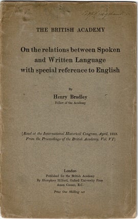 Item #63079 On the relations between spoken and written language with special reference to...