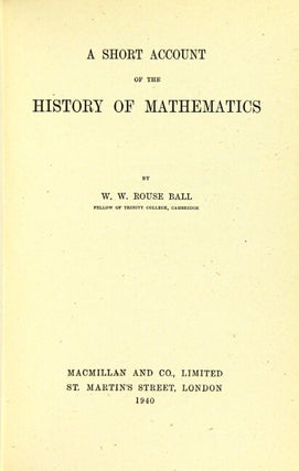 A short account o the history of mathematics