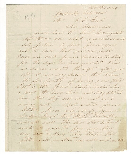 Item #63394 Two-and-a-half-page autograph letter signed to his cousin, David O'Neal. Charles Coulson Rich.