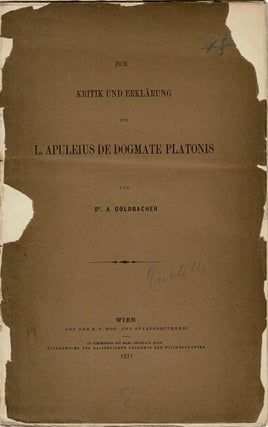 Item #63404 Zur kritik und erklärung von L. Apuleius de dogmate platonis. Goldbacher, lois