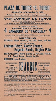Item #63499 Plaza de Toros "El Toreo" Sabado 29 de Diciembre de 1928 ... Gran Corrida de Toros...