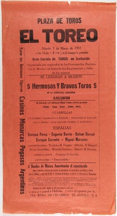 Item #63500 Plaza de Toros El Toreo Sabado 7 de Marzo de 1931 ... Gran Corrida de Toros de...