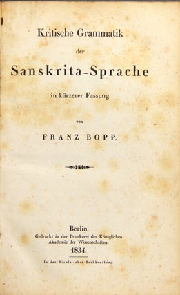 Item #6372 Kritsche Grammatik der Sanskrita-Sprache in kurzerer Fassung. Franz Bopp