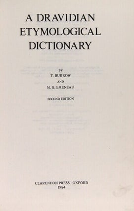A Dravidian etymological dictionary ... Second edition