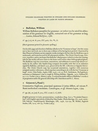 A bibliography of the English language from the invention of printing to the year 1800. A systematic record of writings on English, and on other languages in English, based on the collections of the principal libraries of the world.