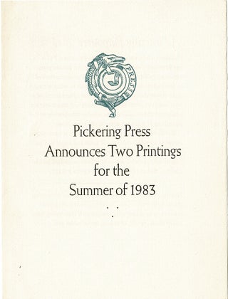 Item #64471 Pickering Press announces two printings for the Summer of 1983. John Anderson