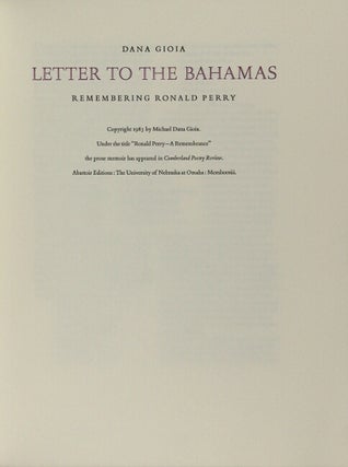 Letter to the Bahamas. Remembering Ronald Perry