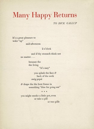 Item #64716 Many happy returns. To Dick Gallup. Ted Berrigan