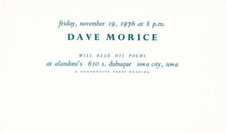 Item #65835 Friday, November 19, 1976 at 8 p.m. ...Will Read His Poems. Dave Morice