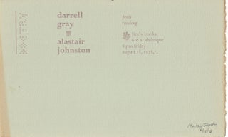 Item #65847 Darrell Gray & Alistair Johnston. Poets reading. Darrell Gray, Alastair Johnston
