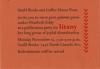 Item #65860 Guild Books and Coffee House Press invite you to meet ... Litany. Elizabeth Eddy