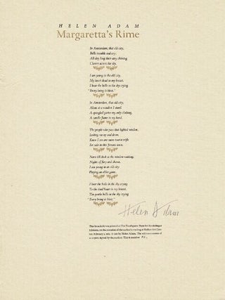 Item #65927 Margaretta's rime. Helen Adam