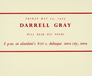 Item #65952 Friday May 20, 1977 Darrell Gray will read his poems. Darrell Gray