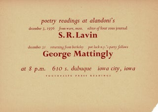 Item #65953 Poetry readings at Alandoni's December 3, 1976 from Ware, Mass., editor of Four Zoas...