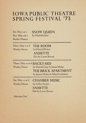 Item #65964 Iowa Public Theatre / Spring Festival '73. James Mulac, Darrell Gray, Allan Kornblum