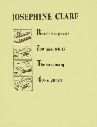 Item #65973 Josephine Clare reads her poems 7:00 Tues. Feb. 13. Josephine Clare