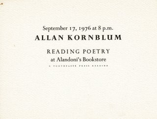 Item #65976 September 17, 1976 at 8 p.m. Allan Kornblum reading poetry at Alandoni's Bookstore. A...