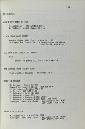 Afro-American singers. An index and preliminary discography of opera, choral music and song