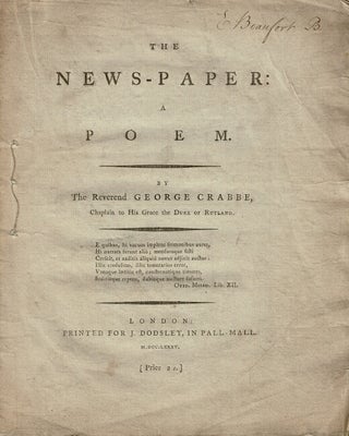 Item #66618 The news-paper: a poem. George Crabbe