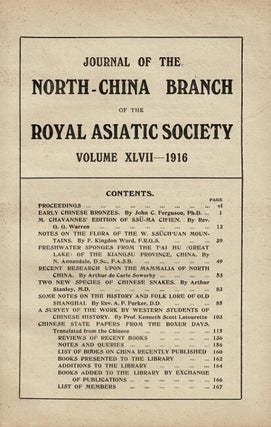 Item #67192 Journal of the North-China branch of the Royal Asiatic Society for the year 1916....