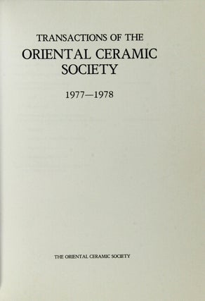 Transactions of the Oriental Ceramic Society 1977-1978 (vol. 42)