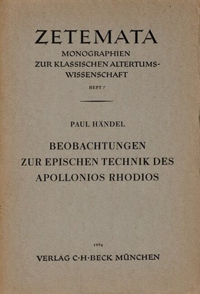 Item #67202 Beobachtungen zur epischen technik des Apollonios Rhodios. Paul Handel