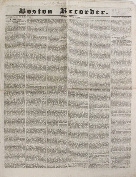 Item #67692 Boston recorder. Joseph Tracy.