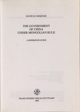 The government of China under Mongolian rule: a reference guide