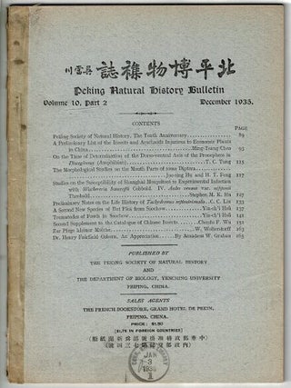 Item #71559 Peking natural history bulletin. Volume 10 Part 2, December 1935. Chenfu F. Wu, ed,...